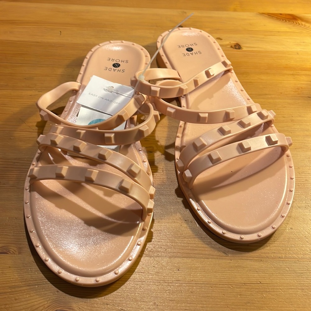 NWT Studded Jelly Slide Sandals Blush Pink Flat Beach Summer Sandals Size 8